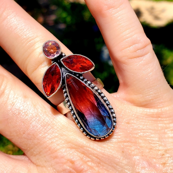 New Bi-Color Tourmaline, Garnet 925 Silver Ring. - Picture 10 of 16